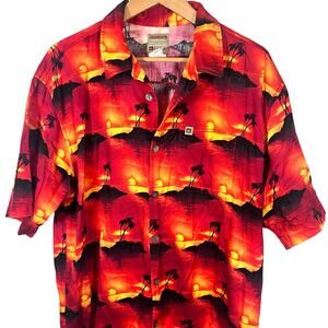 Quicksilver Vintage Hawaiian Button Up Retro Sunset Tropical T-Shirt Large